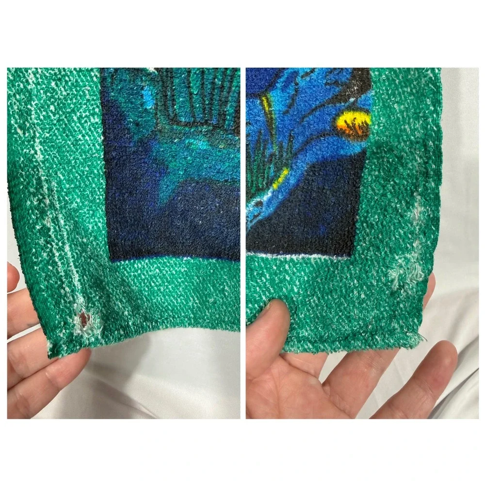 Vtg 90s Y2K Tropical Beach Towel Sea Turtle Fish Ocean Reef 100% Cotton Brazil